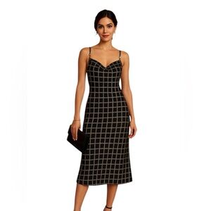 Michael Kors Sleek & Simple Midi Chainlink Gold Black Slip Dress Size: Medium